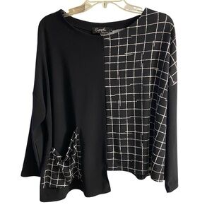 Sympli Black and White Grid Pattern Blouse Sz 10